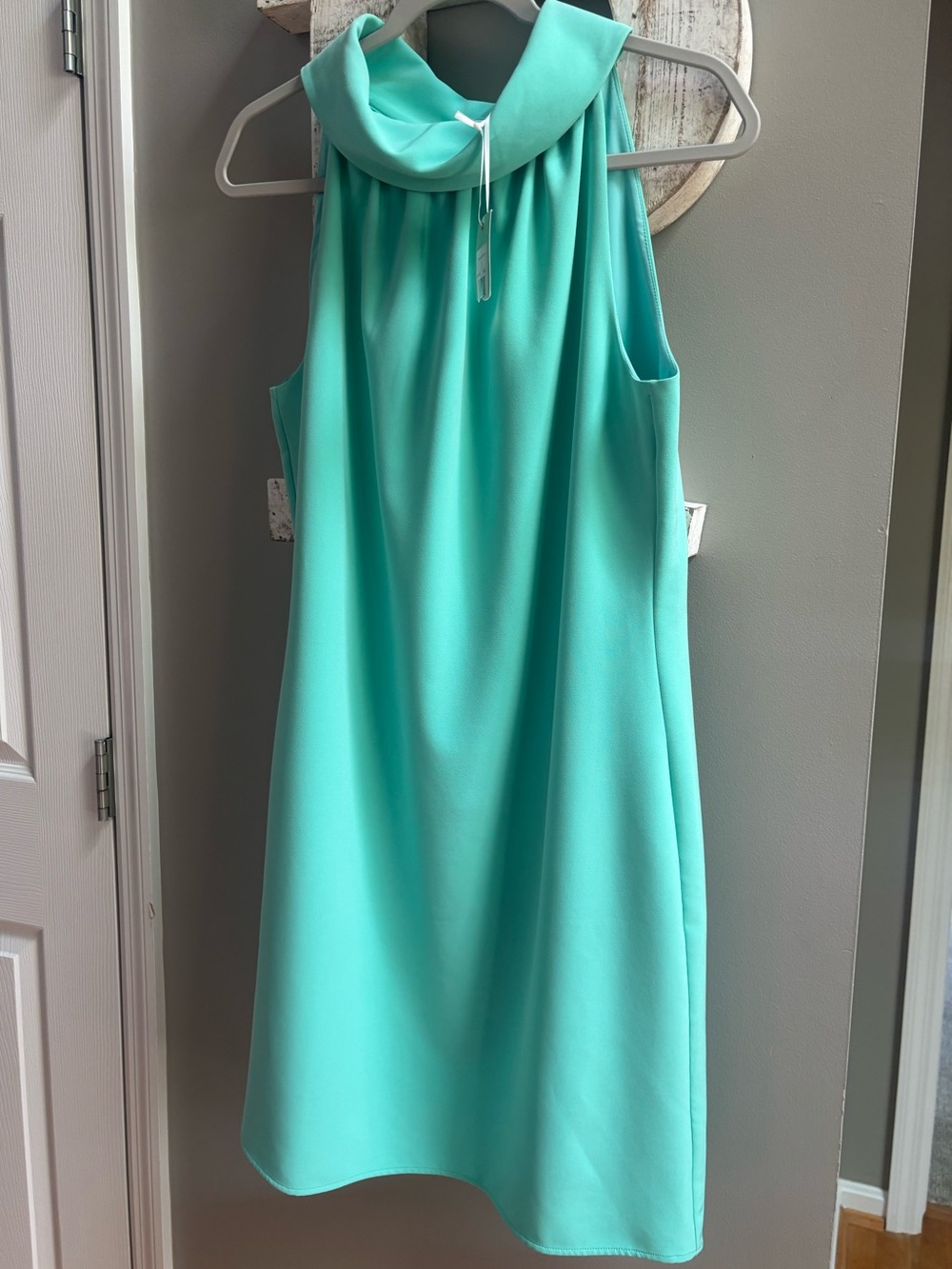 NWT Sail to Sable Cowl Neck Sleeveless Aqua Sheath Dress / Medium